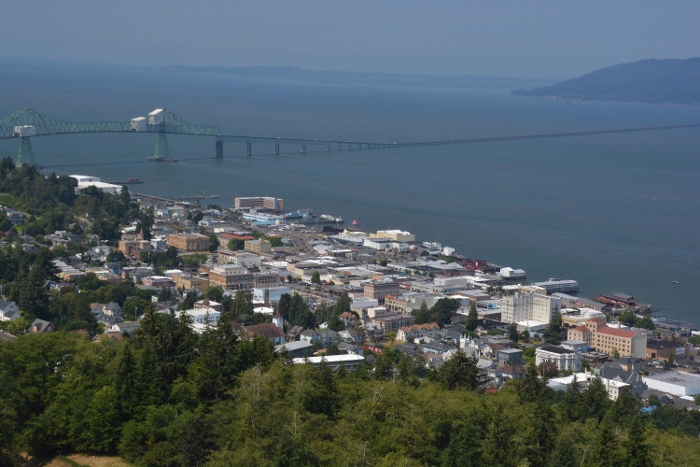 looking over the towon of Astoria and the Columbia fromr the top of the tower
